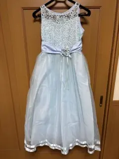 【美品】140cm キッズドレス 水色 ブルー　フラワー　フォーマル 子供用