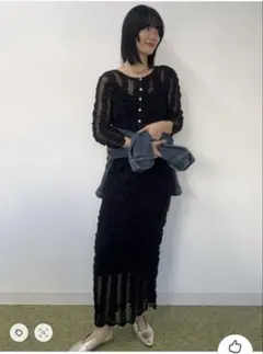 シーナリー 膨れ編みタイトスカート カーディガン セットアップ