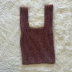 ピンク ニット トートバッグ スクエアネック