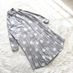 H1❤️専用❤️ ロングシャツワンピース　長袖　グレー　水玉柄　ゆったり　M-L