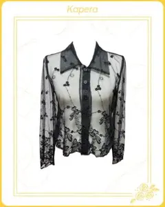 【昭和レトロ】 花柄レースブラウス 黒 リボン柄刺繍 羽織り カーディガン 美品