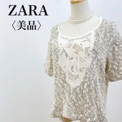 美品＊ZARA  ザラ　異素材ドッキング　メッシュ　レース　半袖サマーセーター