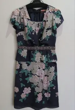 スーナウーナ　シノワズリ・チャイナ柄 ノースリーブ膝丈ワンピース 36