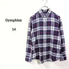 Gymphlex 長袖チェックシャツ 14 ネイビー コットン 刺繍ロゴ