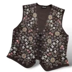 vintage⭐️ヴィンテージ 花柄刺繍 ニットベスト ブラウン ウール