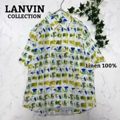 【ランバンコレクション】リネン100% 総柄 半袖シャツ 50 白 洗える 近年のサムネイル