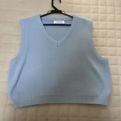 ライトブルー ニット Vネック ベスト
