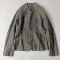 ヨーガンレール リネン シルク ノーカラージャケット M ダークブラウン系
