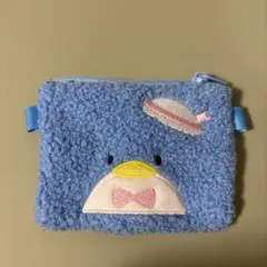 タキシードサム刺繍の水色ポーチ