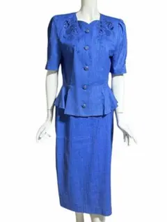 日本製 セットアップ ブルー 刺繍 花柄 レトロ 昭和　お洒落　13号