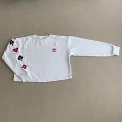 【　8/25まで　】adidas ホワイト トレーナー クロップド　ショート丈