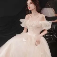 オフショルダーフリル パーティードレスXS