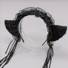 猫耳　コスプレ　カチューシャ　黒猫　メイド　ヘッドドレス　レース