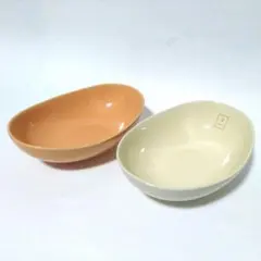 ボウル 深皿 楕円形 陶磁器 ベージュ オレンジ 2点セット