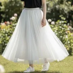 美品 アールピーエス rps スカート フリーサイズ 白 フレア ゴムウエスト