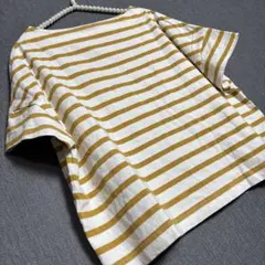 nano universe ナノユニバース 白×黄ストライプ Tシャツ F