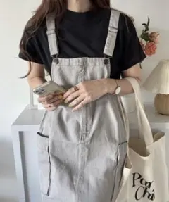 コットンツイルカーゴポケットキャミワンピース　グレーのサムネイル