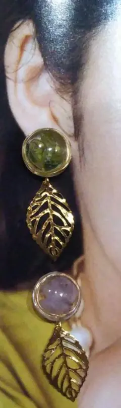 値下げ中！ペリドットとアメジストのリーフピアス