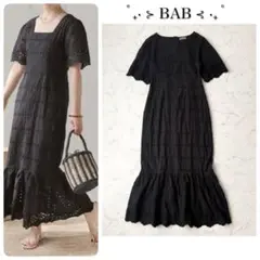 【 Bab 】 半袖 コットンレースマーメイドワンピース 花刺繍 M