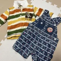 ストライプロンT＆デニムオーバーオールセット 80cm