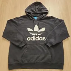 adidas アディダス トレフォイル パーカー XL 黒 ビッグロゴ フーディ