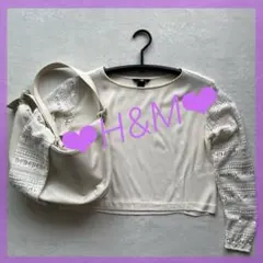 ❤︎H&M❤︎ クロップド ブラウス レーススリーブ アイボリー XS (3)のサムネイル