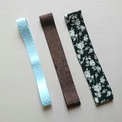 リボン3本セット 水玉模様 ペイズリー風柄 花柄 水色 茶色 黒色