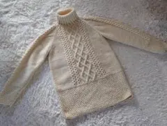 手編み オフホワイト タートルネック ニットセーター S 美品