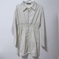 Heather ヘザー ストライプZIPシャツワンピース 長袖
