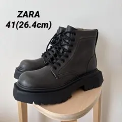 ZARA ヴィンテージ加工 ボリュームレースアップブーツ 41 26.4cm