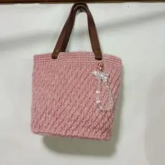 ピンク 編み物 かごバッグ★ハンドメイド