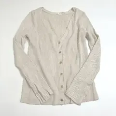 GUゴールドボタンカーディガン　リブニット長袖　Vネック　オフホワイト　S　春