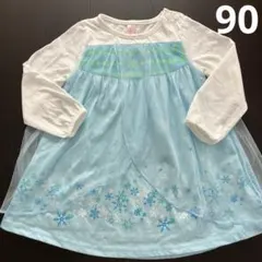 雪の結晶プリント ワンピース サイズ90 アナ雪風　女の子　水色