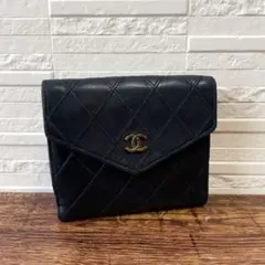 CHANEL シャネル ビコローレ キャビアスキン がま口 二つ折り財布 黒 シャネル ビコローレ ココマーク 二つ折り 財布 がま口 ブラック 黒