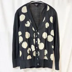 異素材切替 カーディガン 長袖 ドット柄 薄手 ブラック DKNY