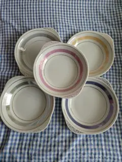 スープ皿　カレー皿　昭和レトロ 5色　５枚セット marumi　マルミ陶器
