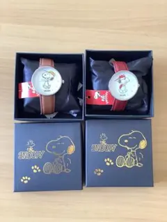 スヌーピー腕時計セット（ブラウン・レッド）　2個セット
