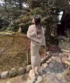 リブニットタイトワンピース ベージュ