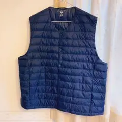 希少4XL✨ユニクロ　ウルトラライト　ダウンベスト　紺　ノーカラー
