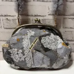 ☆ハンドメイド☆がま口ショルダーデニム柄 チュールショルダー