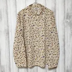 総柄 シアー トップス　ストレッチ 長袖　(L)