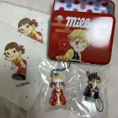 未使用品☆ペコちゃん ハンカチ、ストラップ、ミルキー缶5点セット