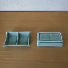 美濃焼 青磁の二段皿 陶器2枚セット