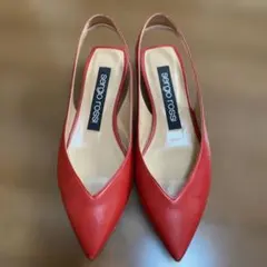 美品　セルジオロッシ スリングバック パンプス 36 カーマイン 赤