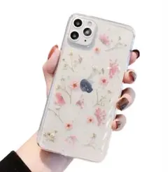 iPhone13promax 押し花クリアケース ピンク