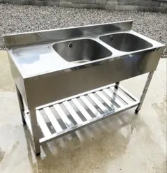 ステンレス2槽シンク 水切り付き流し台　1200×450×800