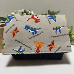 ハンドメイド移動ポケット(マチあり)★男の子　ピクセル恐竜(グレー)