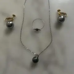 グレー真珠のネックレス・イヤリング・リングセット