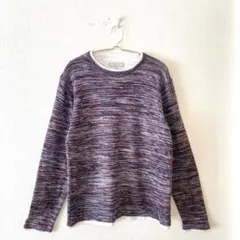 ☆【ユーティリティ】ニット 綿混 重ね着風 クルーネック 長袖 L