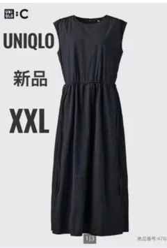 新品UNIQLOC ユニクロシー ギャザーワンピース ノースリーブ 黒 XXL
